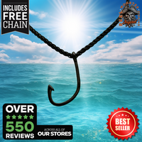 Fishing Hook Black Stainless Steel Charm and Necklace